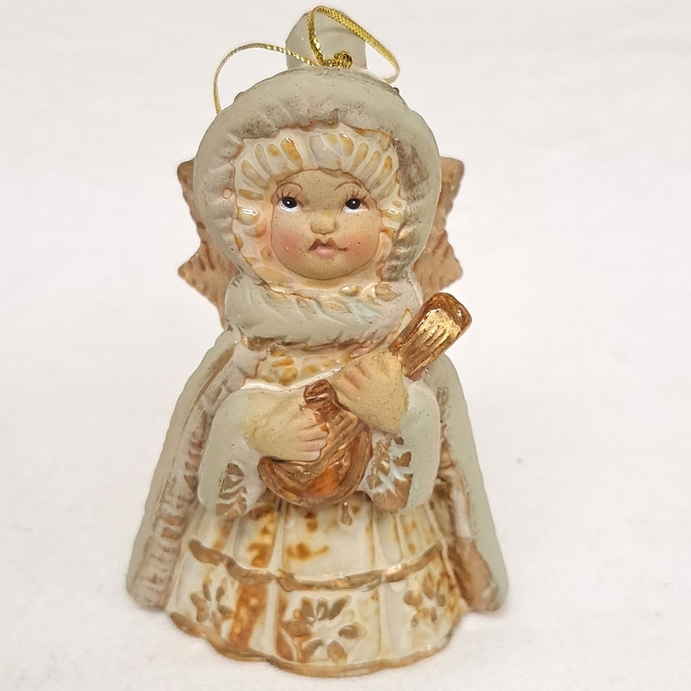 Art pottery hand painted Angel figure Christmas bell ornament